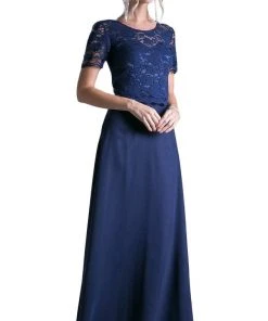 Cinderella Divine - Short Sleeve Lace Bodice Mock Two-Piece Dress