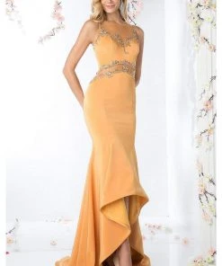 Formal Gowns Cinderella Divine - SL765 Jersey Illusion Long Sheath Dress
