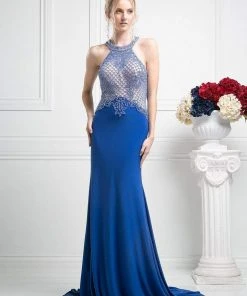 Formal Gowns Cinderella Divine - Sleeveless Beaded Halter Neck Sheath Dress 12 Formal Gowns Cinderella Divine - Sleeveless Beaded Halter Neck Sheath Dress