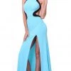 Cinderella Divine - Sleeveless Embellished Halter Jersey Sheath Dress