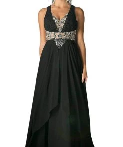 Cinderella Divine - Sleeveless Embellished Ruched A-line Dress