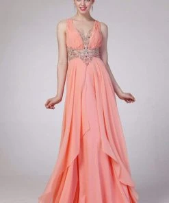 Cinderella Divine - Sleeveless Embellished Ruched A-line Dress