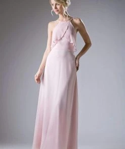 Formal Gowns Cinderella Divine - Sleeveless Flounce Halter Neck Sheath Dress