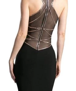 Formal Gowns Cinderella Divine - Sleeveless Illusion Beaded Sheath Evening Gown