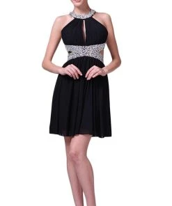 Cocktail Dresses Cinderella Divine - Sleeveless Jeweled Halter Neck Cocktail Dress