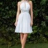 Cocktail Dresses Cinderella Divine - Sleeveless Jeweled Halter Neck Cocktail Dress