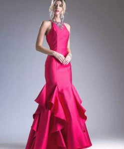 Formal Gowns Cinderella Divine - Sleeveless Jeweled Halter Ruffled Mermaid Dress 14 Formal Gowns Cinderella Divine - Sleeveless Jeweled Halter Ruffled Mermaid Dress