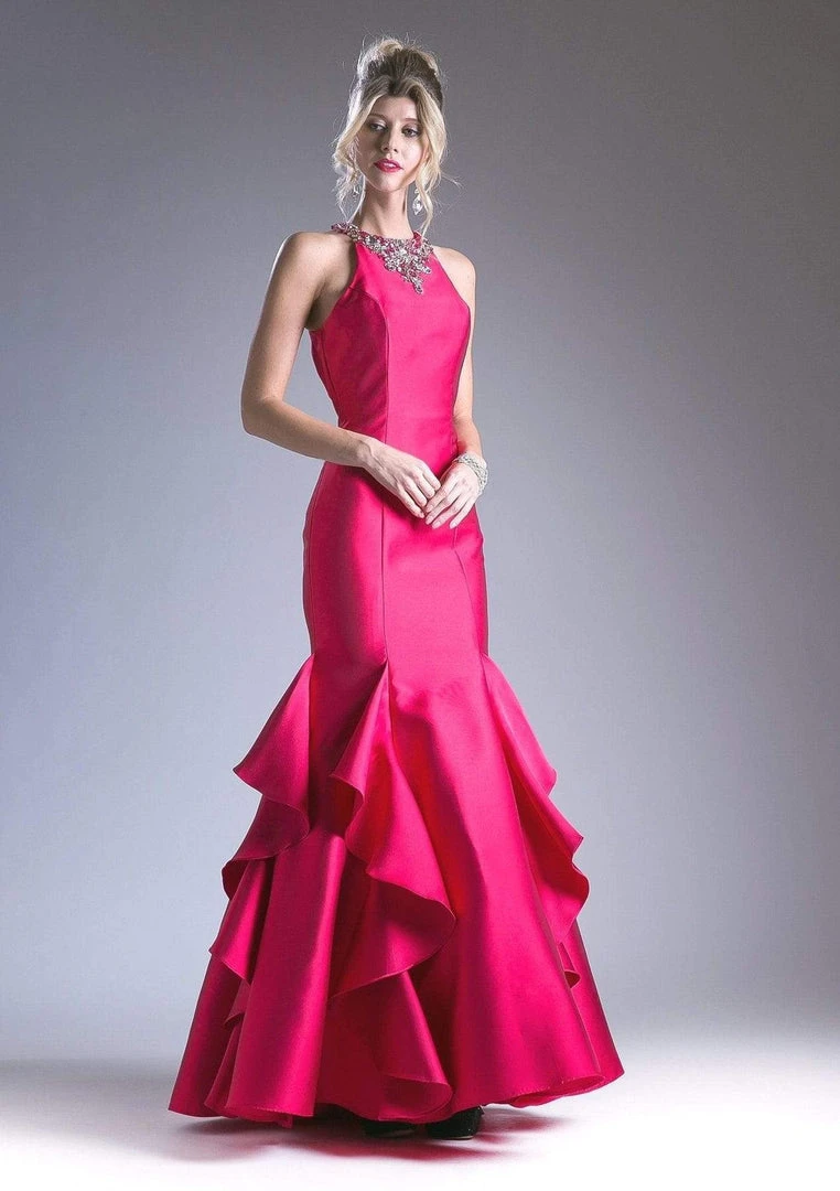 Formal Gowns Cinderella Divine - Sleeveless Jeweled Halter Ruffled Mermaid Dress 8 Formal Gowns Cinderella Divine - Sleeveless Jeweled Halter Ruffled Mermaid Dress