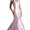 Cinderella Divine - Sleeveless Low V-Neck Satin Trumpet Evening Gown Formal Gowns