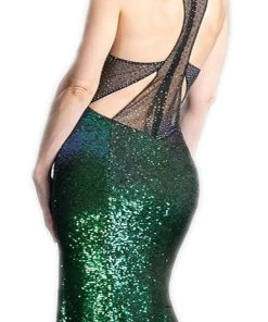Formal Gowns Cinderella Divine - Sleeveless Sequined Sheath Prom Dress With Train