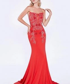 Formal Gowns Cinderella Divine - 8964 Strapless Embellished Mermaid Evening Gown