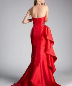 Cinderella Divine - Strapless Side Embellished Mermaid Evening Gown Formal Gowns