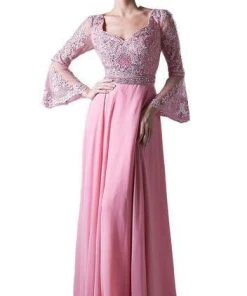 Formal Gowns Cinderella Divine - Sweetheart Long Bell Sleeves Lace Evening Gown CR773 - 1 Pc Dusty Rose In Sizes 12 Available 7 Formal Gowns Cinderella Divine - Sweetheart Long Bell Sleeves Lace Evening Gown CR773 - 1 Pc Dusty Rose In Sizes 12 Available