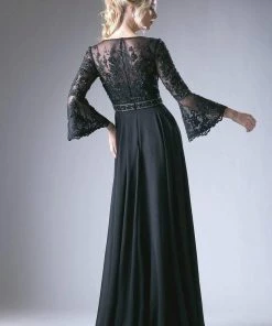 Formal Gowns Cinderella Divine - Sweetheart Long Bell Sleeves Lace Evening Gown CR773 - 1 Pc Dusty Rose In Sizes 12 Available