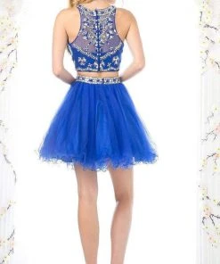 Cinderella Divine - Two-Piece Crystal Ornate Illusion A-Line Dress Cocktail Dresses