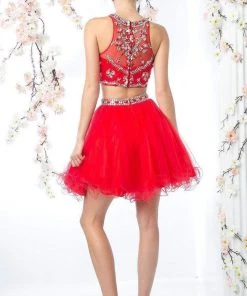 Cinderella Divine - Two-Piece Crystal Ornate Illusion A-Line Dress Cocktail Dresses