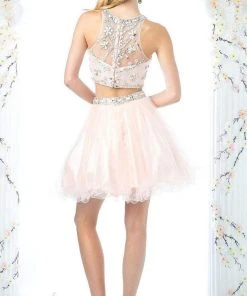 Cinderella Divine - Two-Piece Crystal Ornate Illusion A-Line Dress Cocktail Dresses