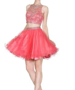 Cinderella Divine - Two-Piece Crystal Ornate Illusion A-Line Dress Cocktail Dresses