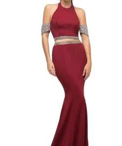 Cinderella Divine - UH551 Embellished Halter Trumpet Dress Formal Gowns