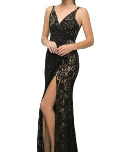 Cinderella Divine - UK010 Sleeveless Illusion Sheer Lace Sheath Dress