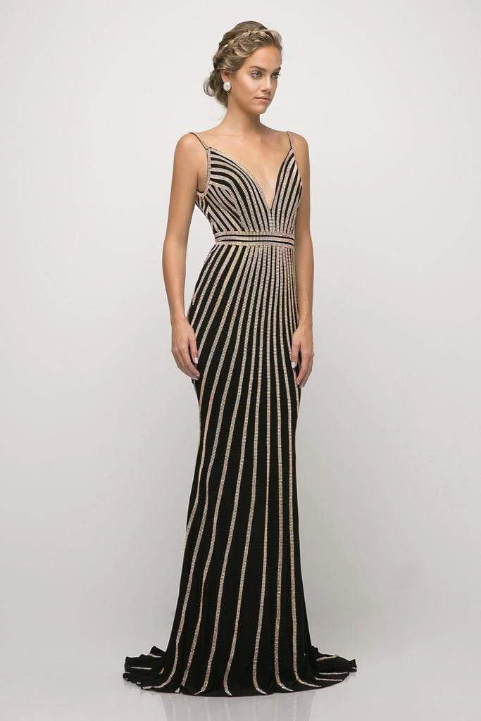 Cinderella Divine - UK017 Gold Beaded Stripe Sheath Gown Formal Gowns 5 Cinderella Divine - UK017 Gold Beaded Stripe Sheath Gown Formal Gowns