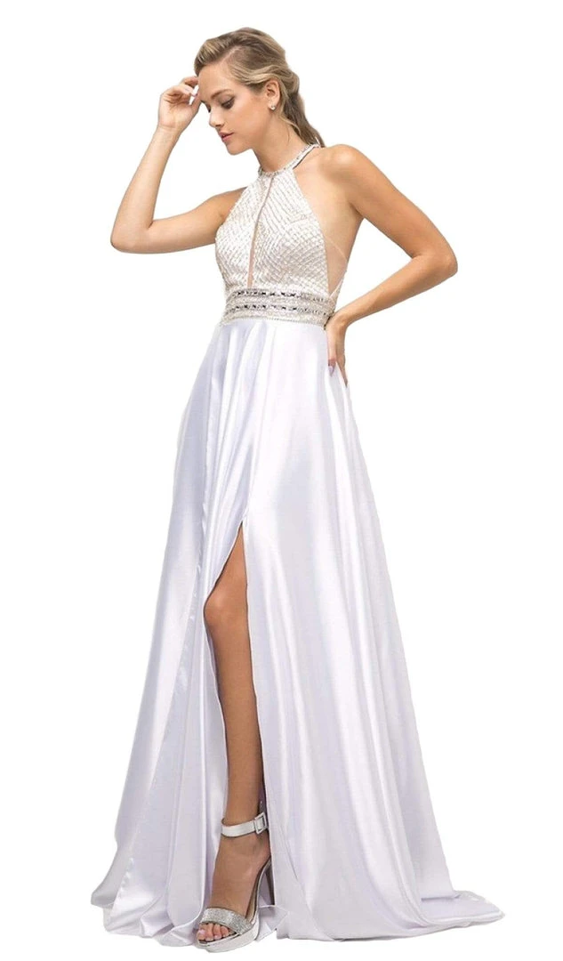 Formal Gowns Cinderella Divine - UM076 Beaded Halter A-line Dress With Train 3 Formal Gowns Cinderella Divine - UM076 Beaded Halter A-line Dress With Train