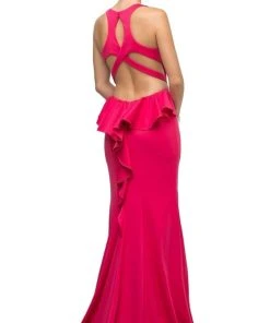 Cinderella Divine - UR137 Plunging Bodice Strappy Knit Trumpet Gown Formal Gowns