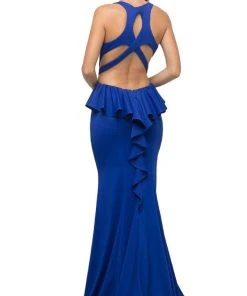 Cinderella Divine - UR137 Plunging Bodice Strappy Knit Trumpet Gown Formal Gowns