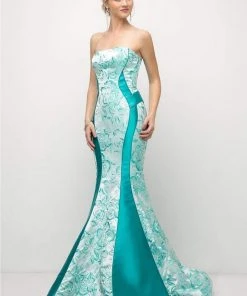 Formal Gowns Cinderella Divine - US001 Floral Strapless Mermaid Gown