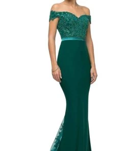 Formal Gowns Cinderella Divine - UV001 Off Shoulder Beaded Lace Bodice Mermaid Gown