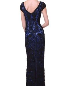 Cinderella Divine - 1937 V-neck Lace Overlay Sheath Evening Gown
