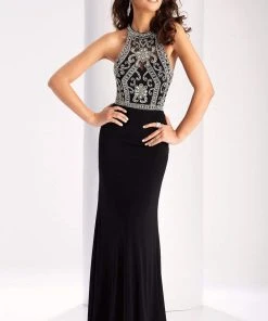 Clarisse - 2807 Crystal Festooned Halter Gown