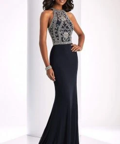 Clarisse - 2807 Crystal Festooned Halter Gown