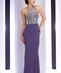 Clarisse - 2807 Crystal Festooned Halter Gown