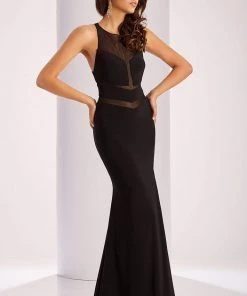 Formal Gowns Clarisse - 3040 Illusion Chevron Panel Gown