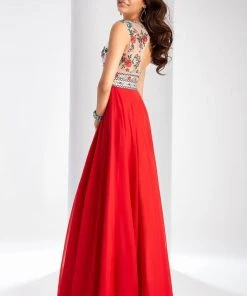 Formal Gowns Clarisse - 3050 Floral Illusion Bateau A-line Dress