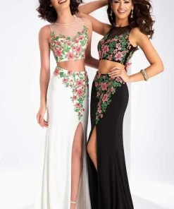 Clarisse - 3056 Floral Illusion Jewel Sheath Dress