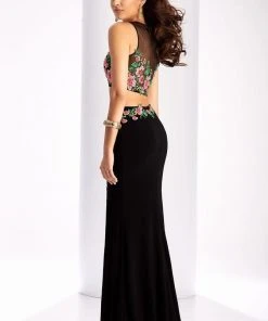 Clarisse - 3056 Floral Illusion Jewel Sheath Dress