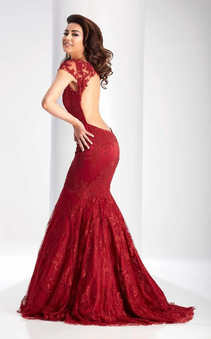 Clarisse - 3065 Sheer Cap Sleeves Applique Gown Formal Gowns 5 Clarisse - 3065 Sheer Cap Sleeves Applique Gown Formal Gowns