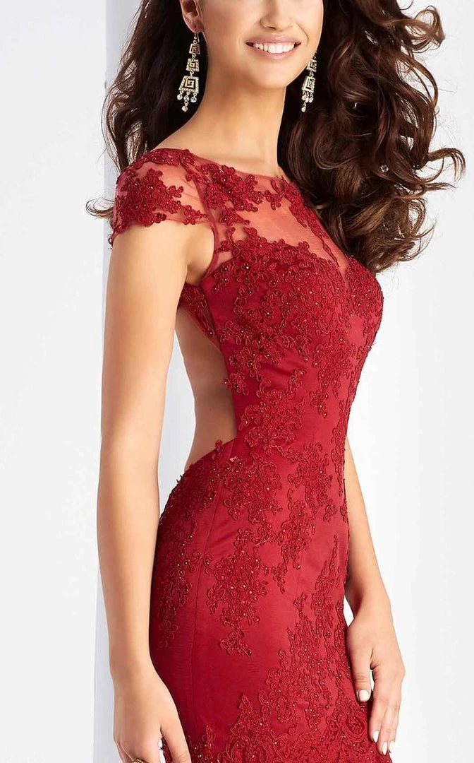 Clarisse - 3065 Sheer Cap Sleeves Applique Gown Formal Gowns 6 Clarisse - 3065 Sheer Cap Sleeves Applique Gown Formal Gowns