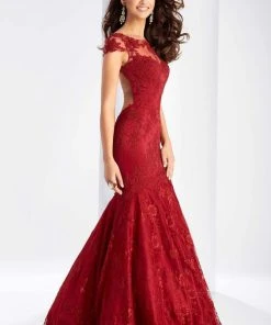 Clarisse - 3065 Sheer Cap Sleeves Applique Gown Formal Gowns 8 Clarisse - 3065 Sheer Cap Sleeves Applique Gown Formal Gowns