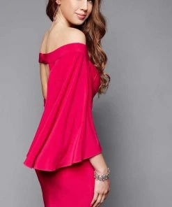 Clarisse - 3355 Cape Sleeved Off-Shoulder Dress 8 Clarisse - 3355 Cape Sleeved Off-Shoulder Dress