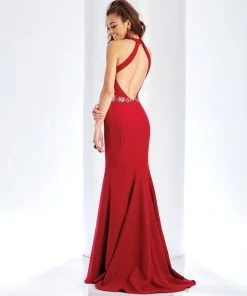 Formal Gowns Clarisse - 3417 Halter Neck Trumpet Jersey Gown