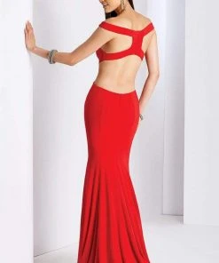 Clarisse - 3457 Sleek Off-Shoulder Sheath Dress