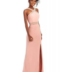 Clarisse - 3483 Sheer Striped Halter Strap Gown Formal Gowns