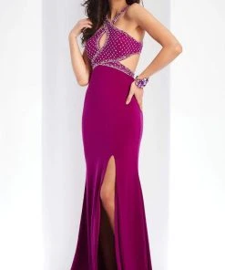 Clarisse - 3512 Embellished Halter Cutout Sheath Dress Formal Gowns