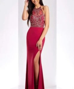 Clarisse - 3513 Beaded Halter Sheath Dress