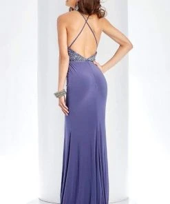 Clarisse - 3513 Beaded Halter Sheath Dress