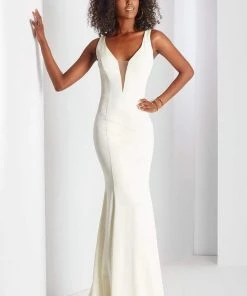 Formal Gowns Clarisse - 3516 Deep V-neck Sheath Dress