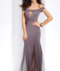 Clarisse - 3518 Off-Shoulder Sheer Trumpet Dress Formal Gowns